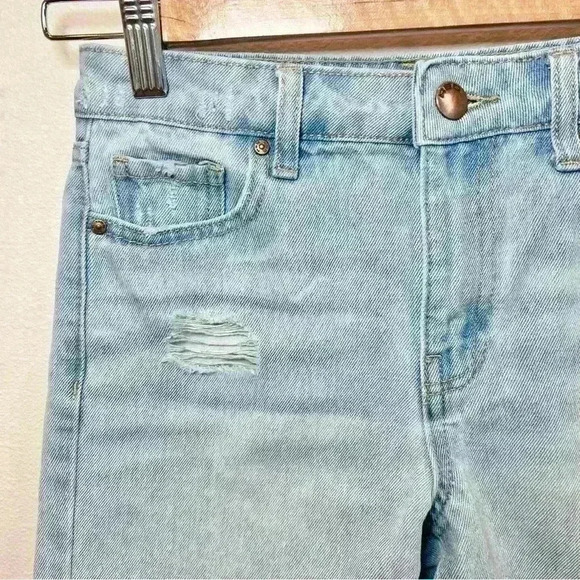 RSQ Girls Mid Length Medium Wash Distressed Denim Shorts Size 10 - Picture 3 of 14